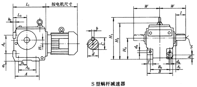 S系列斜齿轮蜗轮减速电机安装尺寸图